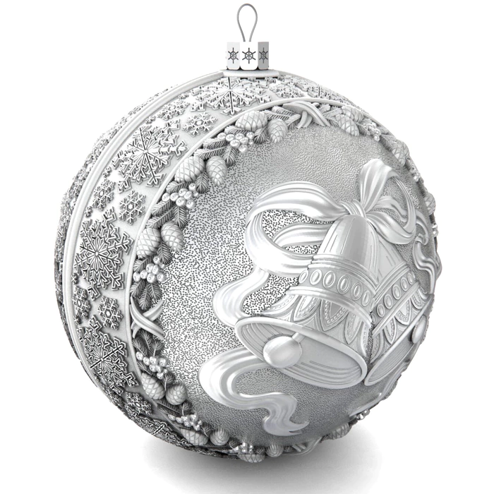 Set of 2 silver Christmas balls "Bells and a Winter fairy tale"